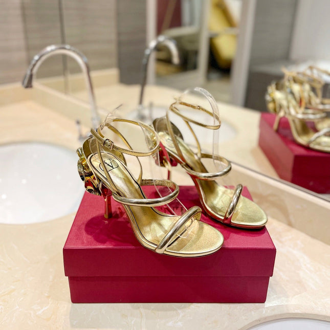 VALENTINO 26S STRAPPY HEEL SANDALS 100 MM IN GOLD CALFSKIN