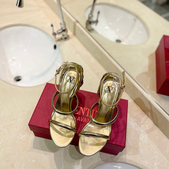 VALENTINO 26S STRAPPY HEEL SANDALS 100 MM IN GOLD CALFSKIN