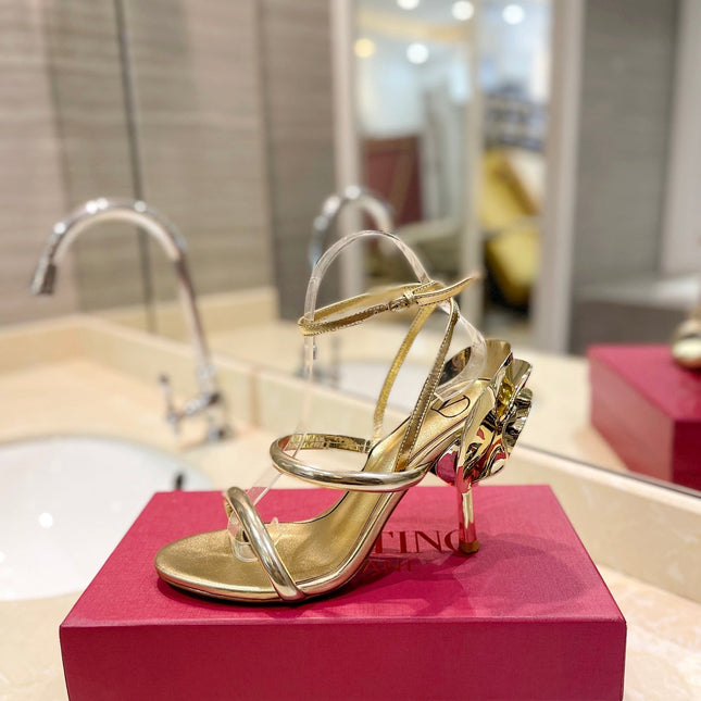 VALENTINO 26S STRAPPY HEEL SANDALS 100 MM IN GOLD CALFSKIN