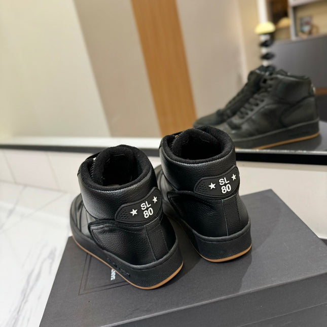MID-TOP SNEAKERS IN BLACK PERFORATED LAMBSKIN