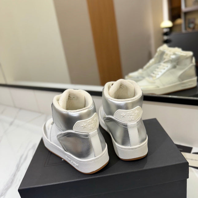 MID-TOP SNEAKERS IN SILVER MIX WHITE LAMBSKIN
