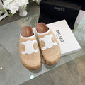 CELINE 26S TRIOMPHE MULES IN BEIGE RAFFIA AND WHITE CALFSKIN