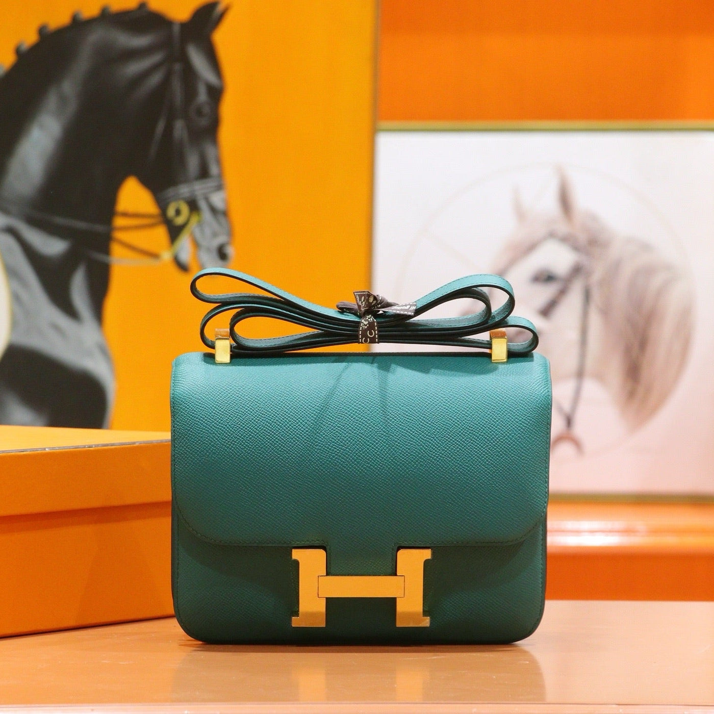 HM 25S CONSTANCE EVERCOLOR BAG 24 CM IN DARK GREEN EPSOM WITH GOLD HARDWARE