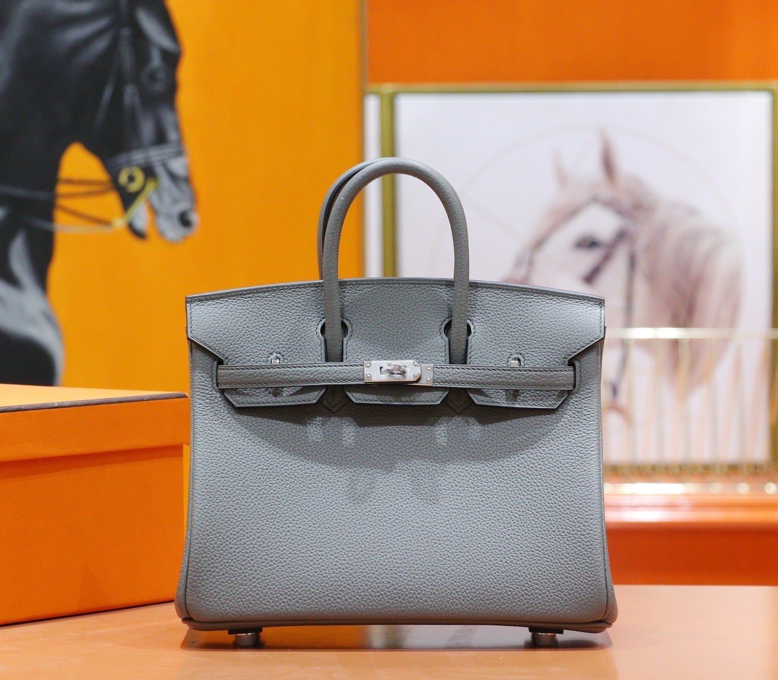 HM 25S BIRKIN BAG 25 CM IN GREY TOGO WITH SILVER HARDWARE