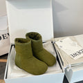 LOEWE 26S LAGO ANKLE BOOTS IN OLIVE GREEN SUEDE-SHEARLING