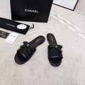 CHANEL 26S SLIDE SANDALS IN BLACK MESH AND CALFSKIN WITH RIBBON