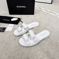 CHANEL 26S DOUBLE STRAP SLIDE SANDALS IN WHITE CALFSKIN