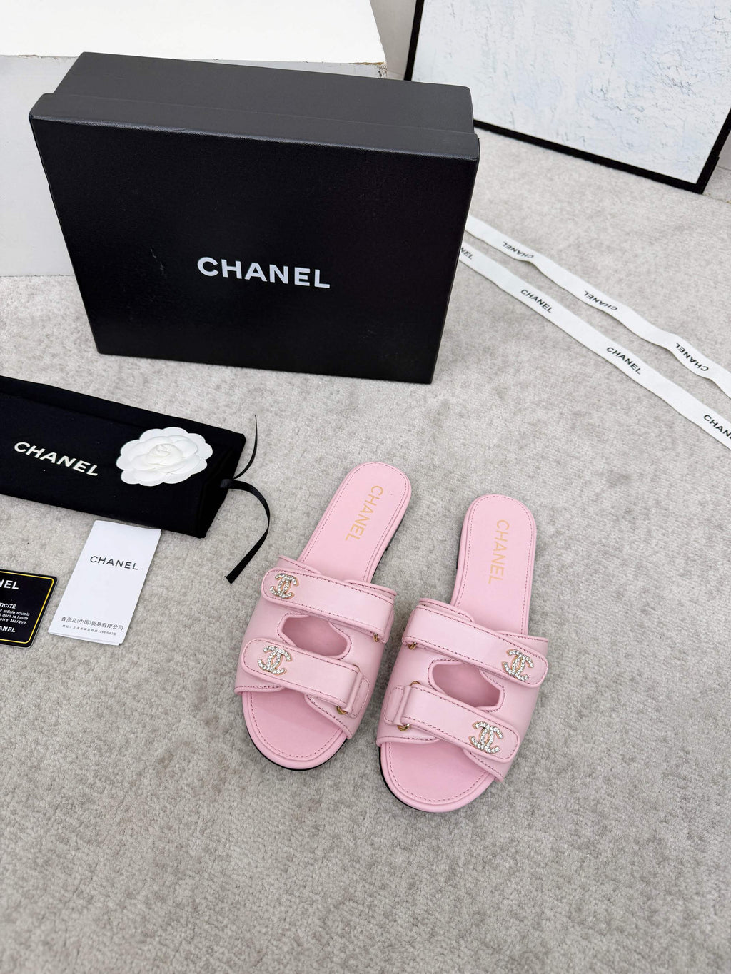 CHANEL 26S DOUBLE STRAP SLIDE SANDALS IN PINK CALFSKIN
