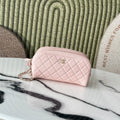 CHANEL 26S CLASSIC QUILTED COSMETIC POUCH 18 IN LIGHT PINK GRAINED CALFSKIN GOLD HARDWARE