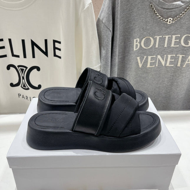 MILA PLATFORM 5 CM IN BLACK NYLON WITH EMBROIDERED LOGO