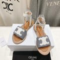 LYMPIA SANDAL IN TRIOMPHE MACCRAMÉ COTTON & CALFSKIN OFF WHITE / NAVY