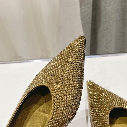 SL NOUR LEOPARD POINT TOE BALLET MUSTARD CRYSTAL SATIN