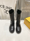 FENDI 25S ANKLE BOOTS IN BLACK COWHIDE AND CANVAS LOGO EMBOSSING