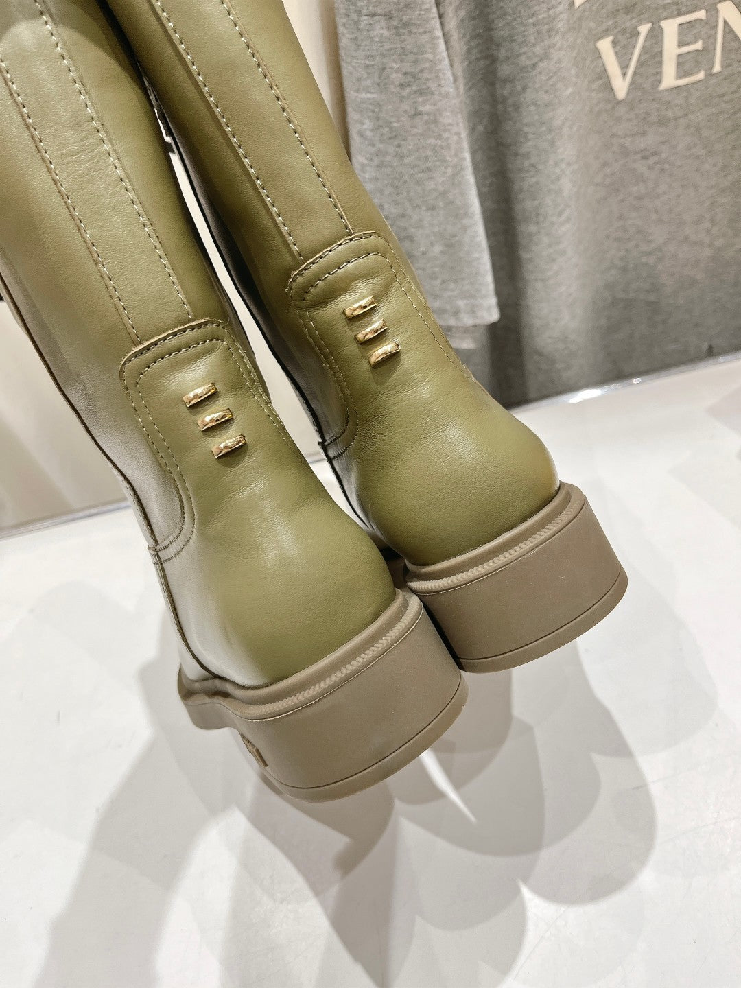FENDI 25S ANKLE BOOTS IN MOSS GREEN COWHIDE