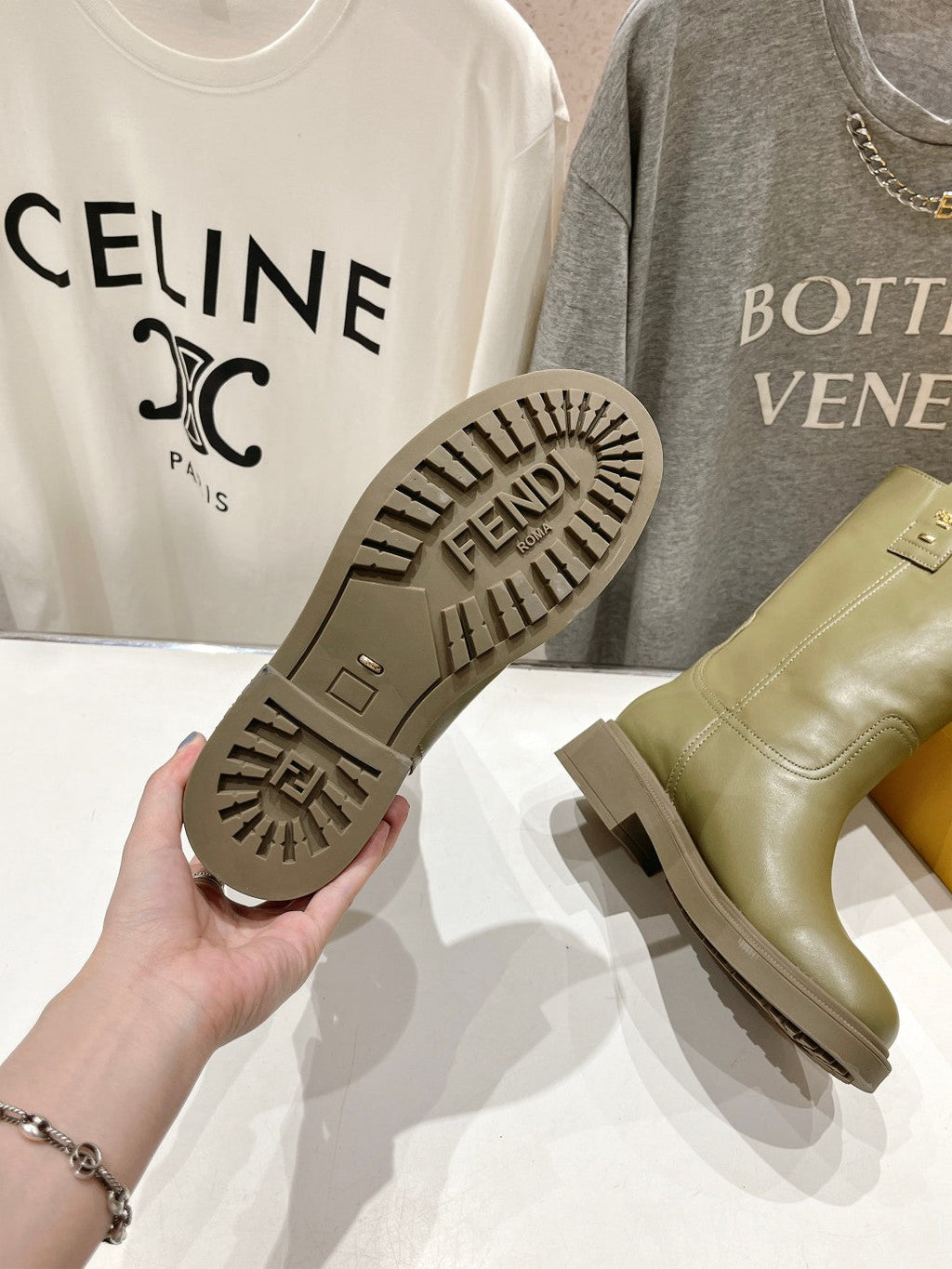 FENDI 25S ANKLE BOOTS IN MOSS GREEN COWHIDE