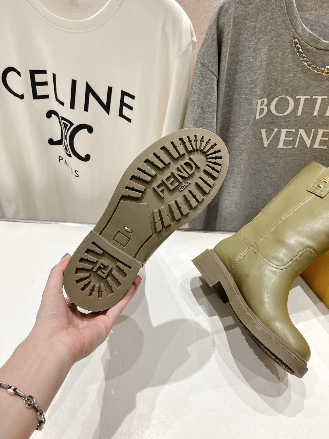 FENDI 25S ANKLE BOOTS IN MOSS GREEN COWHIDE