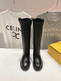 FENDI 25S HIGH BOOTS IN BLACK COWHIDE LOGO EMBOSSING