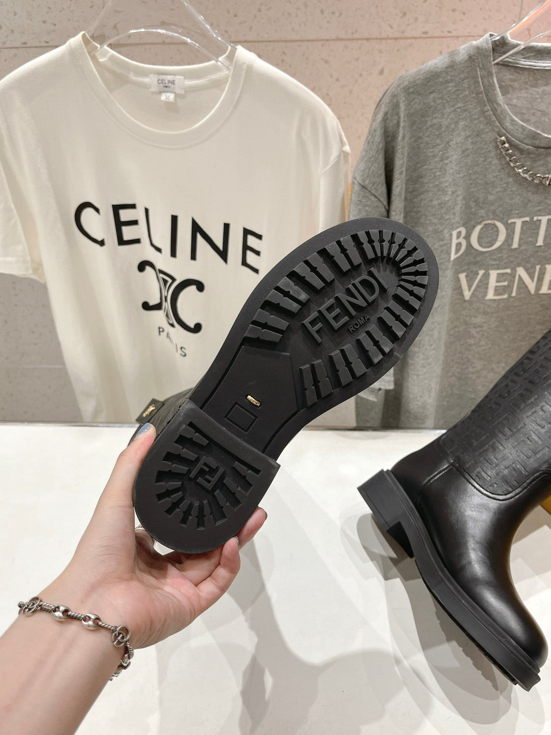 FENDI 25S HIGH BOOTS IN BLACK COWHIDE LOGO EMBOSSING