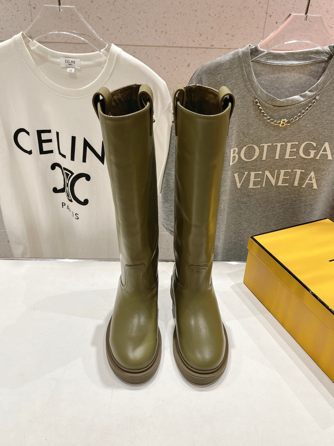 FENDI 25S HIGH BOOTS IN MOSS GREEN COWHIDE