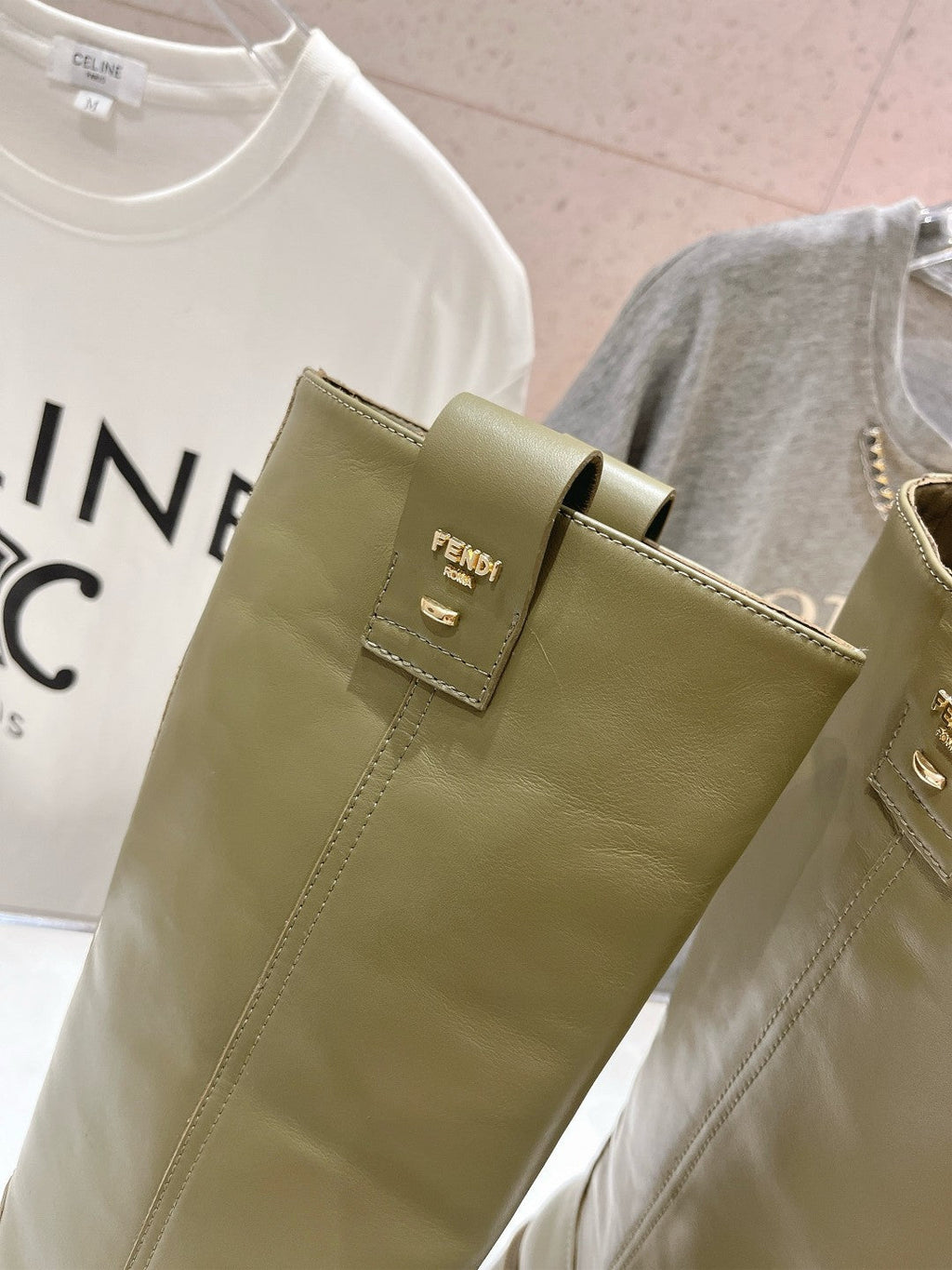 FENDI 25S HIGH BOOTS IN MOSS GREEN COWHIDE