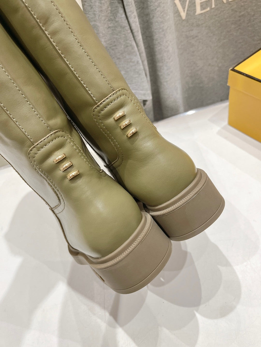 FENDI 25S HIGH BOOTS IN MOSS GREEN COWHIDE