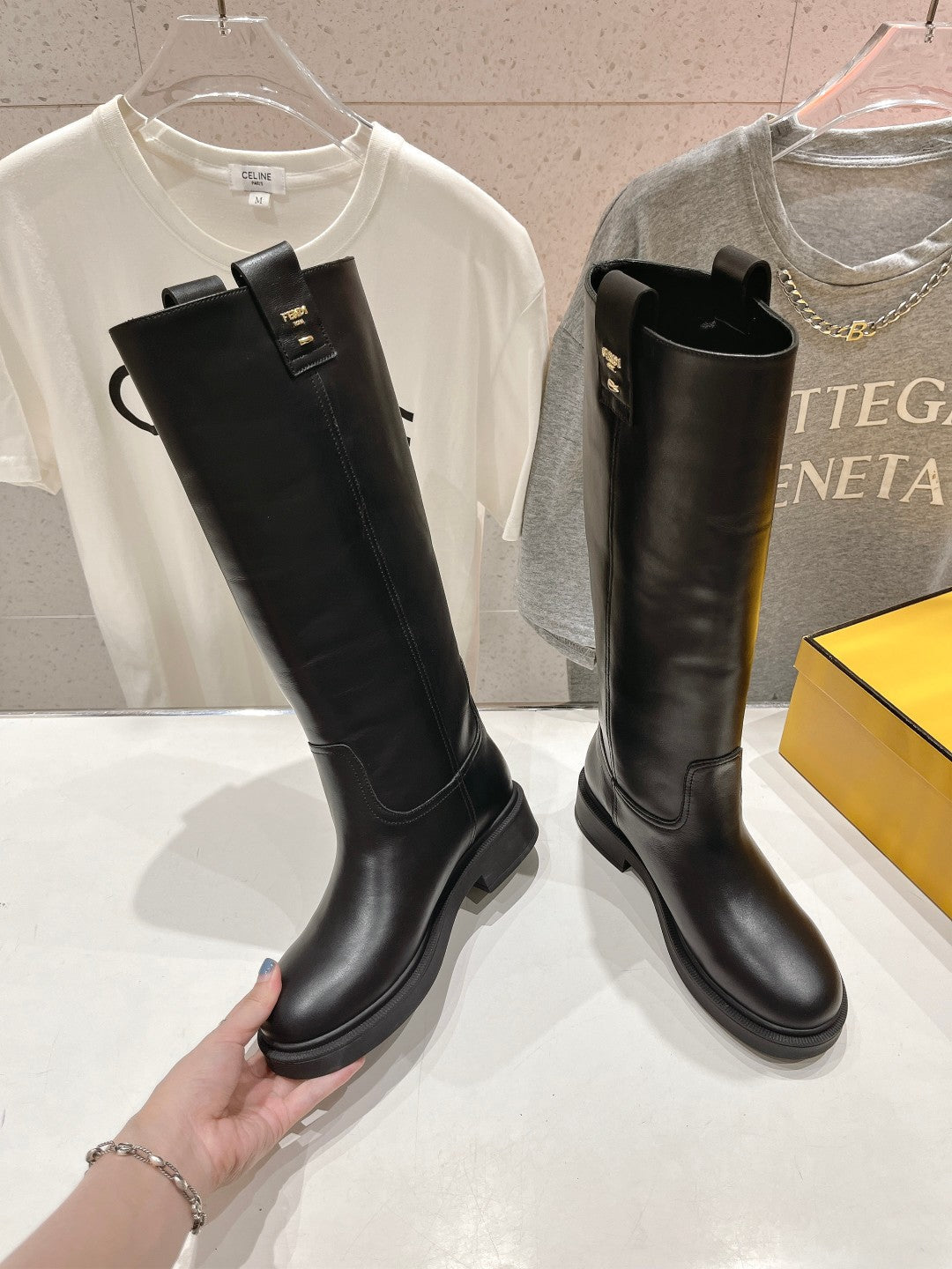 FENDI 25S HIGH BOOTS IN BLACK COWHIDE