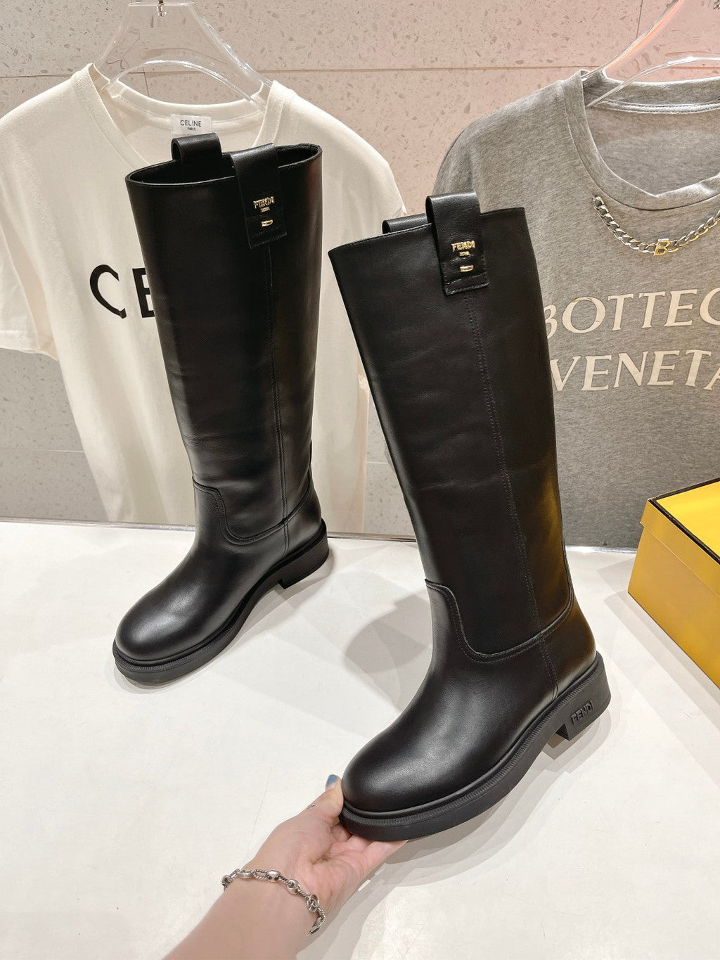 FENDI 25S HIGH BOOTS IN BLACK COWHIDE