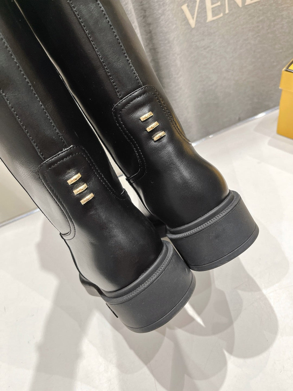FENDI 25S HIGH BOOTS IN BLACK COWHIDE
