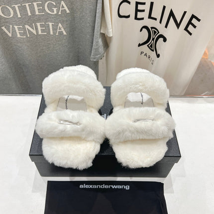 CHUNKY PLATFORM SLIPPER IN WHITE RABBIT FUR