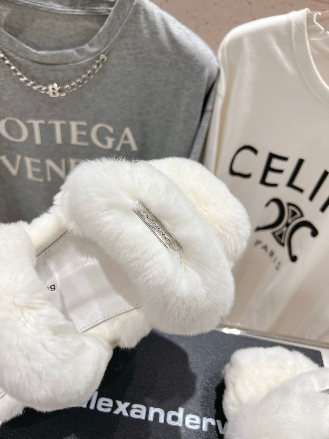 CHUNKY PLATFORM SLIPPER IN WHITE RABBIT FUR