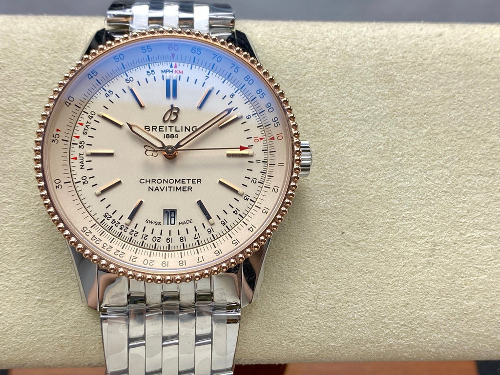 NAVITIMER AUTOMATIC 41 STEEL AND RED GOLD CASE WHITE DIAL