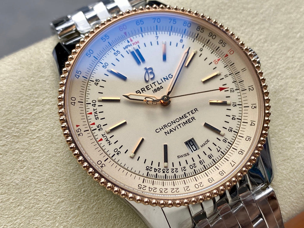 NAVITIMER AUTOMATIC 41 STEEL AND RED GOLD CASE WHITE DIAL