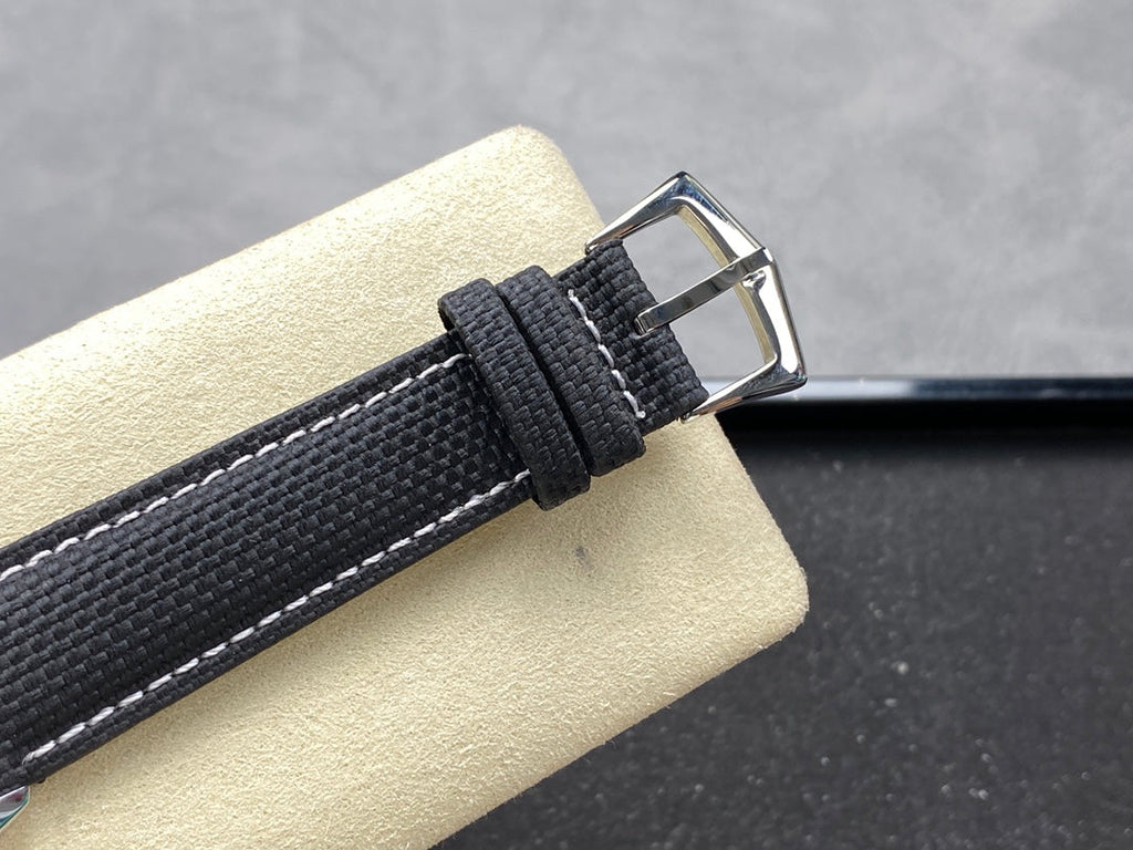 CALATRAVA WHITE GOLD CASE BLACK CALFSKIN EMBOSSED WITH FABRIC PATTERN