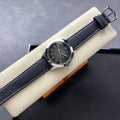 CALATRAVA WHITE GOLD CASE BLACK CALFSKIN EMBOSSED WITH FABRIC PATTERN
