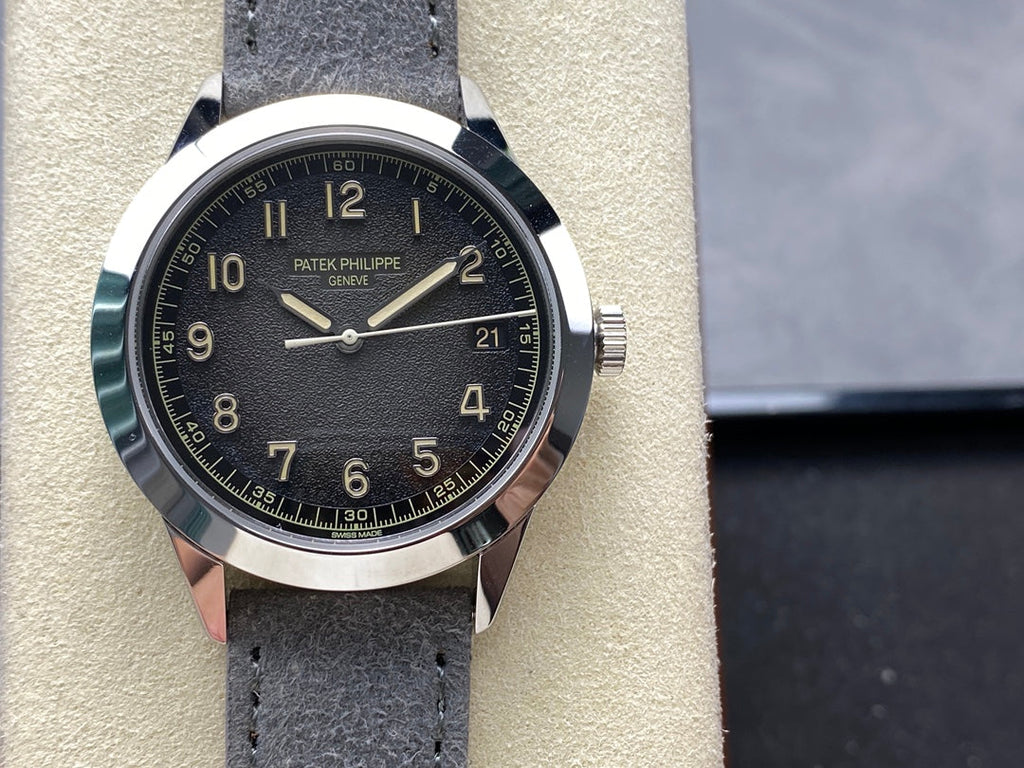 CALATRAVA WHITE GOLD CASE GRAY SUEDE STRAP