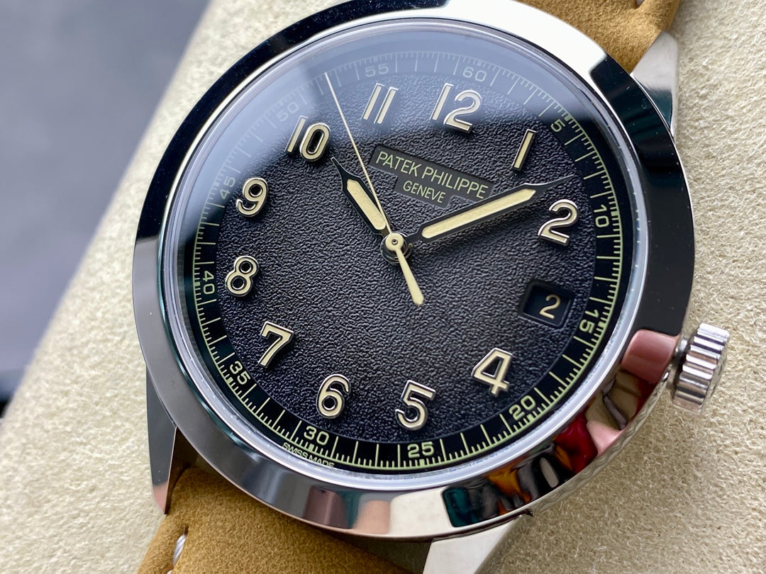 CALATRAVA WHITE GOLD CASE TERMITE BEIGE SUEDE STRAP