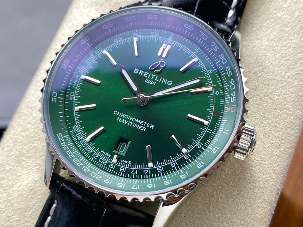 NAVITIMER AUTOMATIC 41 STEEL CASE GREEN DIAL BLACK ALLIGATOR LEATHER STRAP