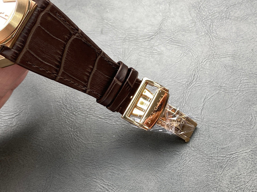 OCTO 41 ROSE GOLD CASE BROWN CROCODILE LEATHER STRAP