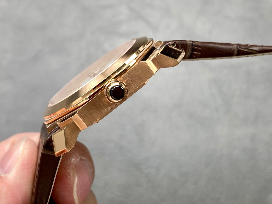 OCTO 41 ROSE GOLD CASE BROWN CROCODILE LEATHER STRAP