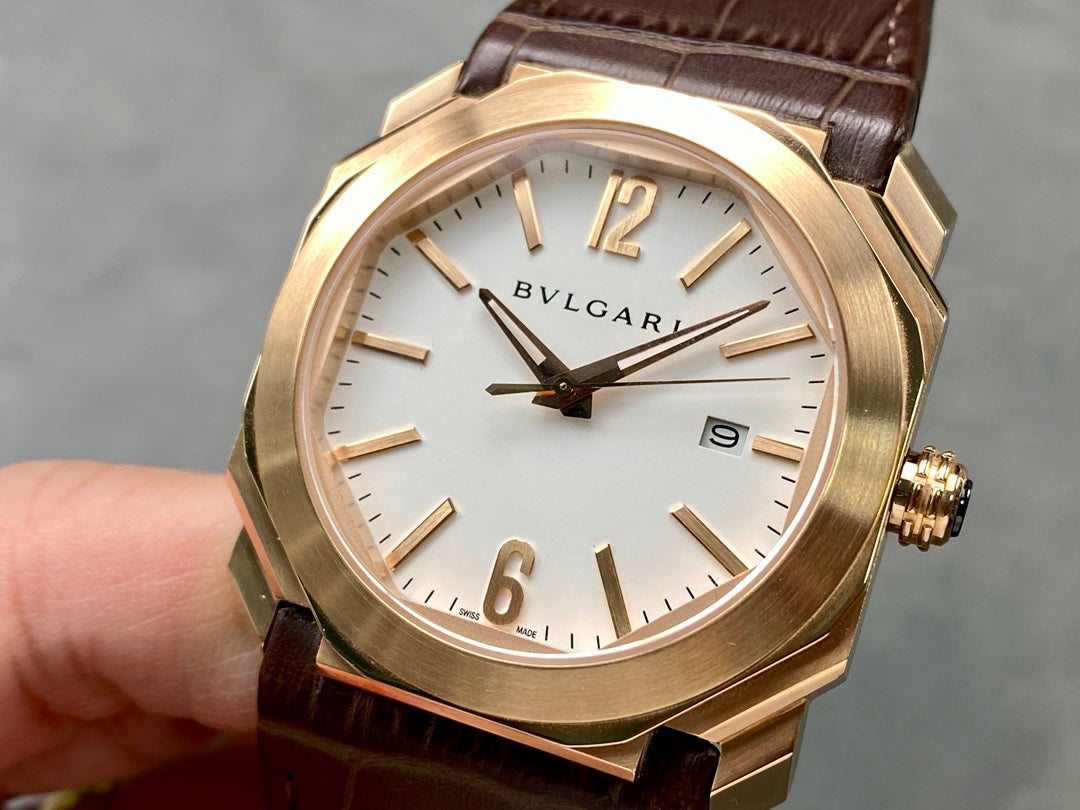 OCTO 41 ROSE GOLD CASE BROWN CROCODILE LEATHER STRAP