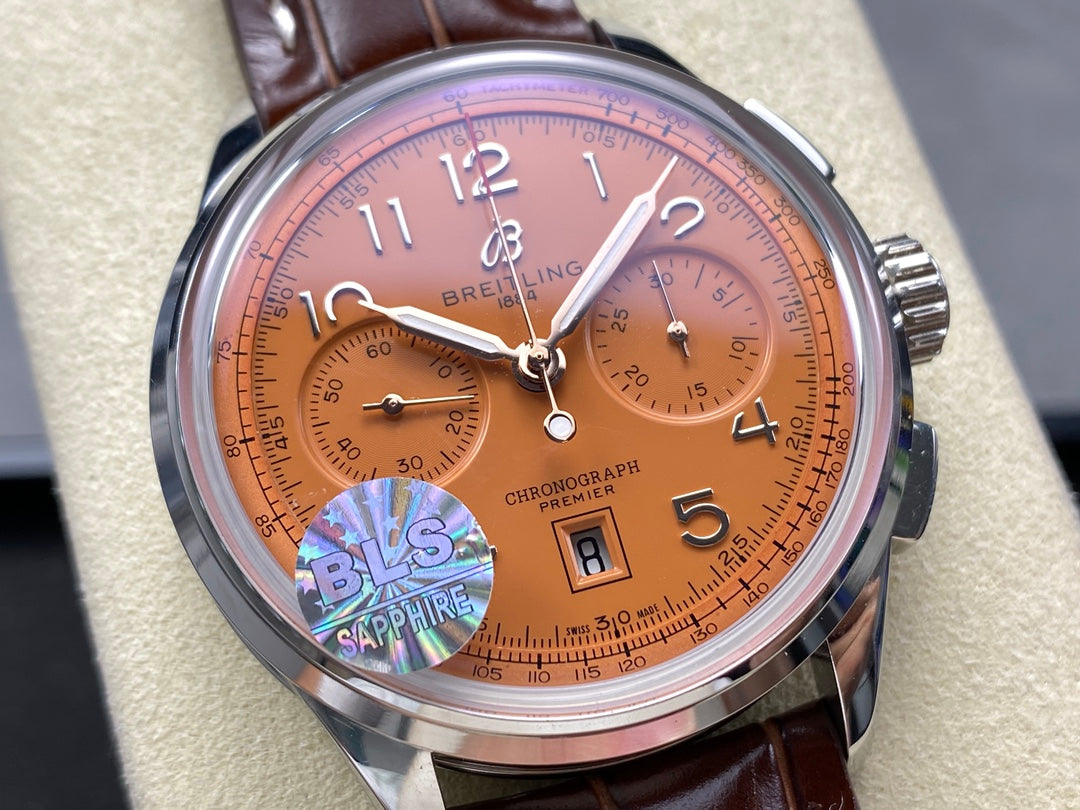 PREMIER B01 CHRONOGRAPH 42 STEEL CASE BROWN ALLIGATOR LEATHER STRAP