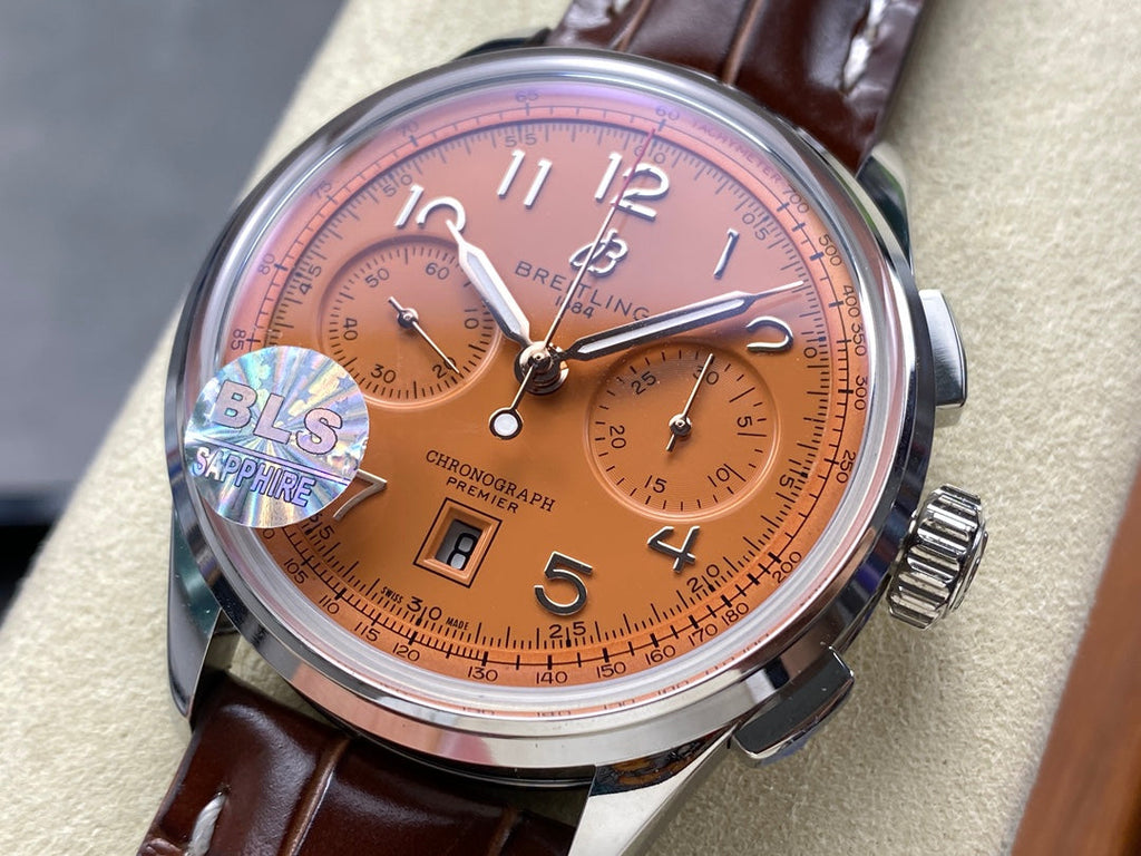 PREMIER B01 CHRONOGRAPH 42 STEEL CASE BROWN ALLIGATOR LEATHER STRAP