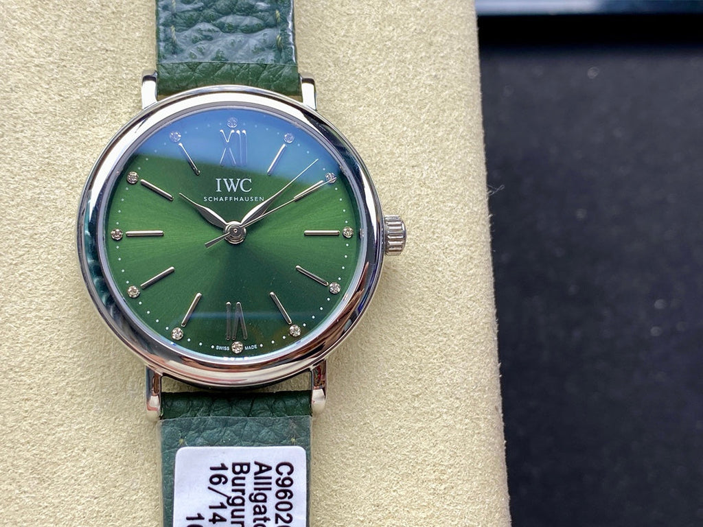 PORTOFINO AUTOMATIC 34 WATCH SILVER CASE WITH JUNGLE GREEN LEATHER STRAP AND DIAL