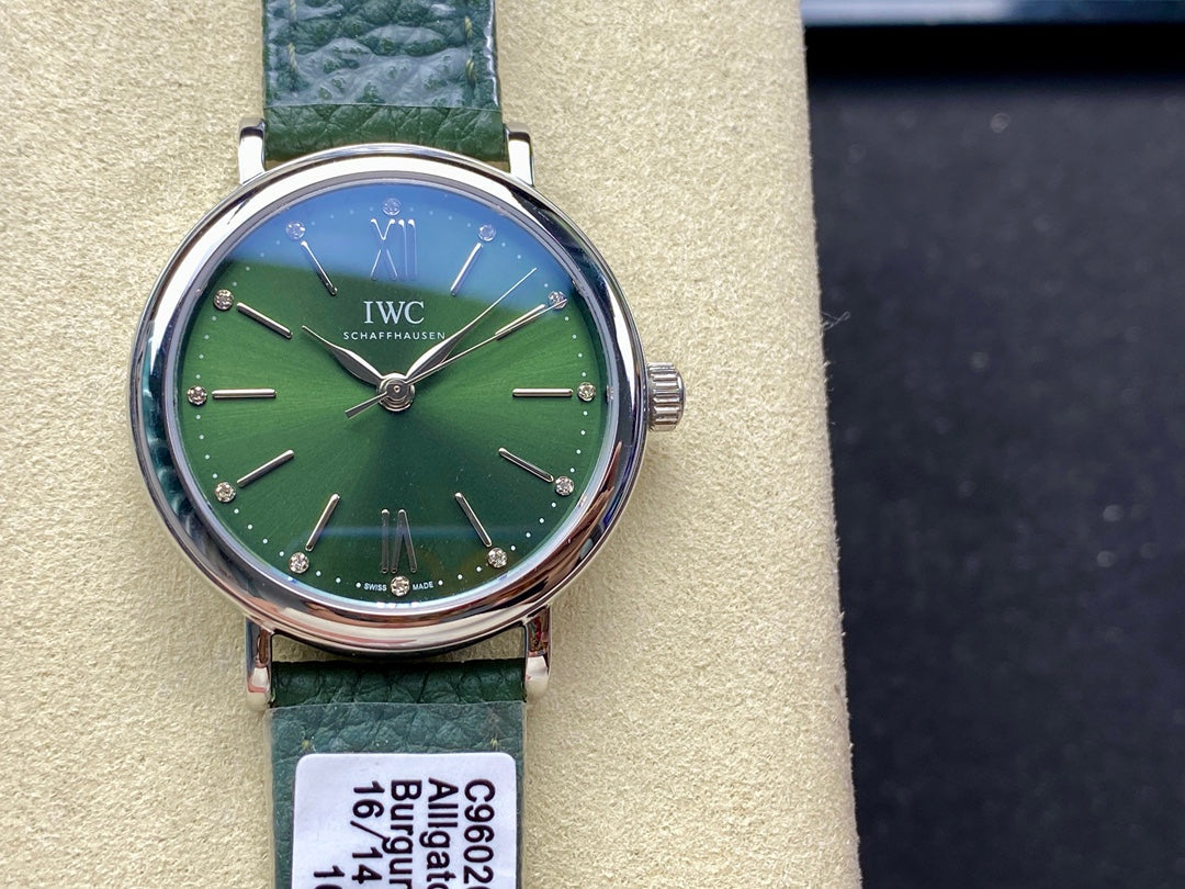 PORTOFINO AUTOMATIC 34 WATCH SILVER CASE WITH JUNGLE GREEN LEATHER STRAP AND DIAL