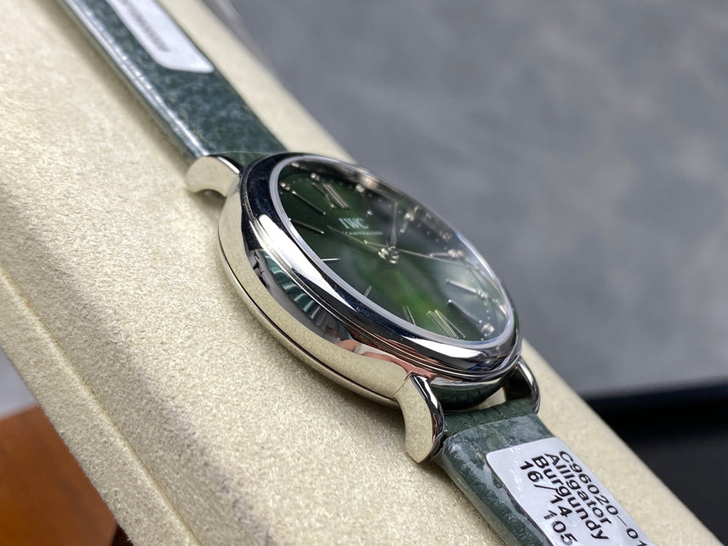 PORTOFINO AUTOMATIC 34 WATCH SILVER CASE WITH JUNGLE GREEN LEATHER STRAP AND DIAL