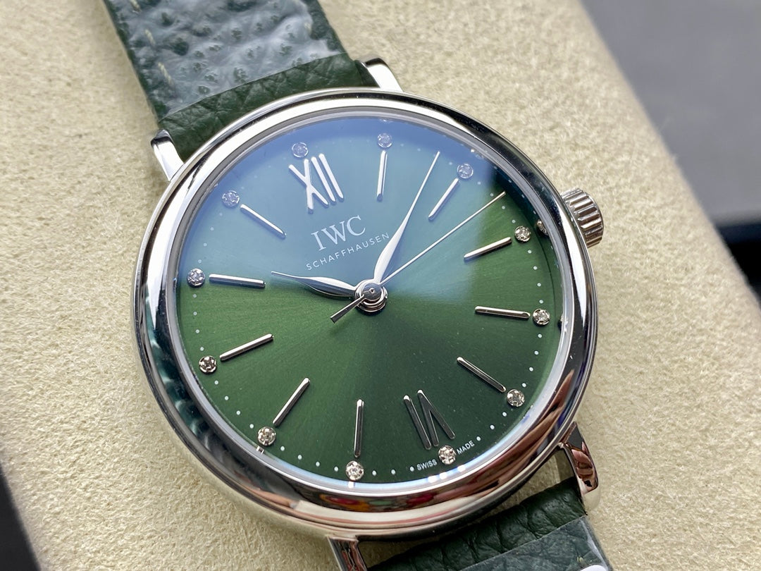 PORTOFINO AUTOMATIC 34 WATCH SILVER CASE WITH JUNGLE GREEN LEATHER STRAP AND DIAL