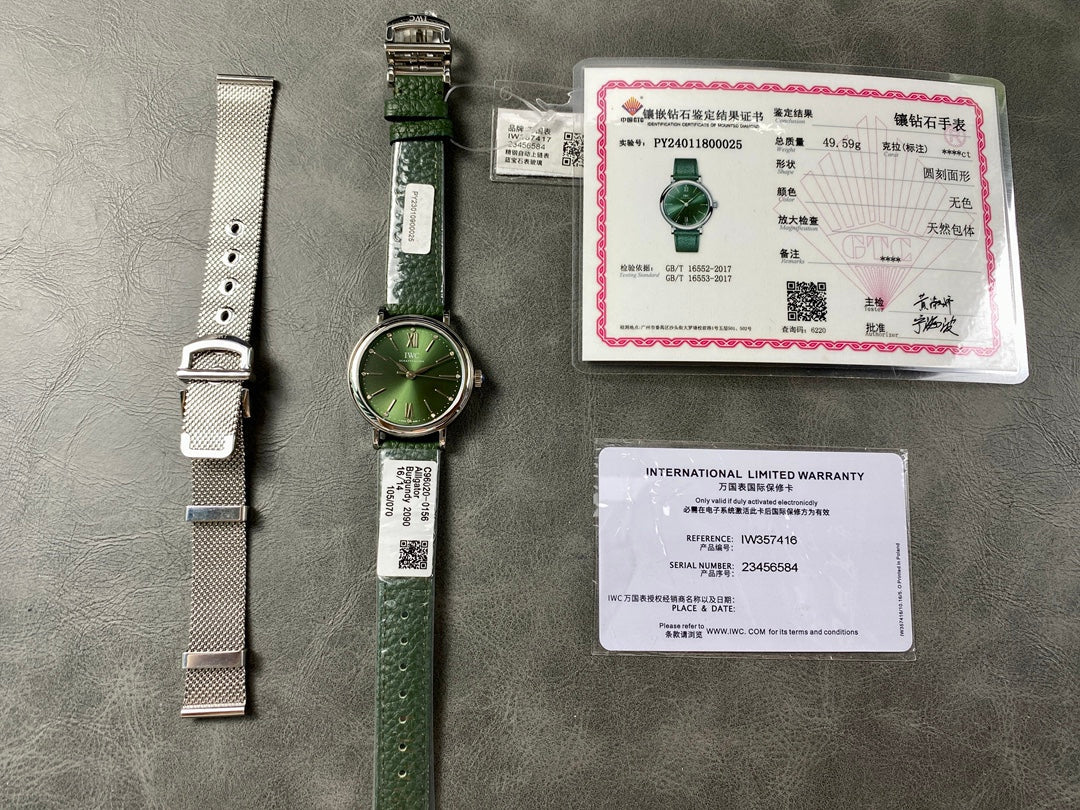 PORTOFINO AUTOMATIC 34 WATCH SILVER CASE WITH JUNGLE GREEN LEATHER STRAP AND DIAL