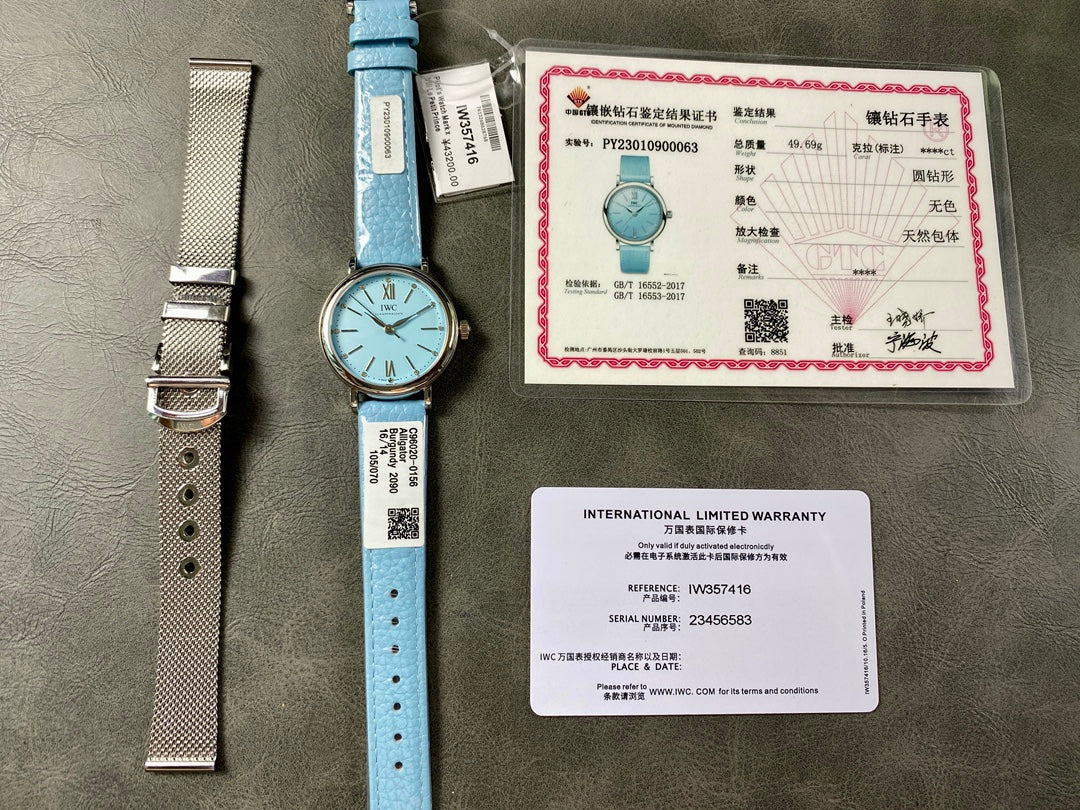 PORTOFINO AUTOMATIC 34 WATCH SILVER CASE WITH SAPPHIRE BLUE LEATHER STRAP AND DIAL