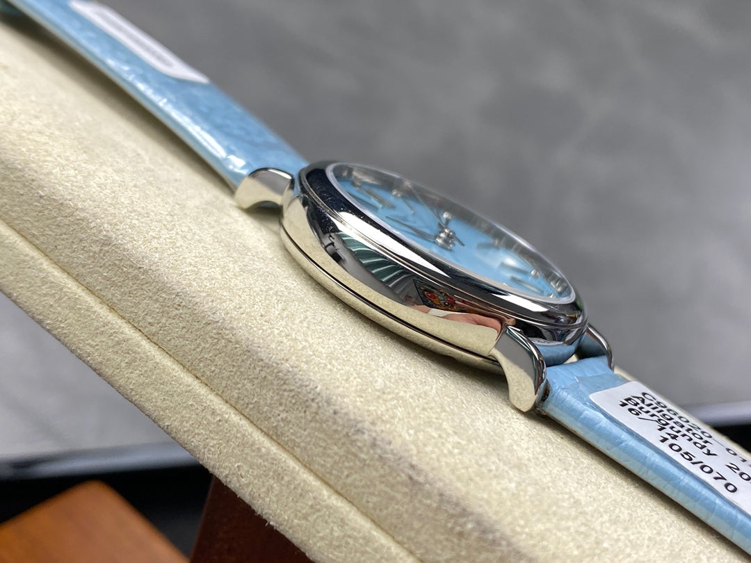 PORTOFINO AUTOMATIC 34 WATCH SILVER CASE WITH SAPPHIRE BLUE LEATHER STRAP AND DIAL