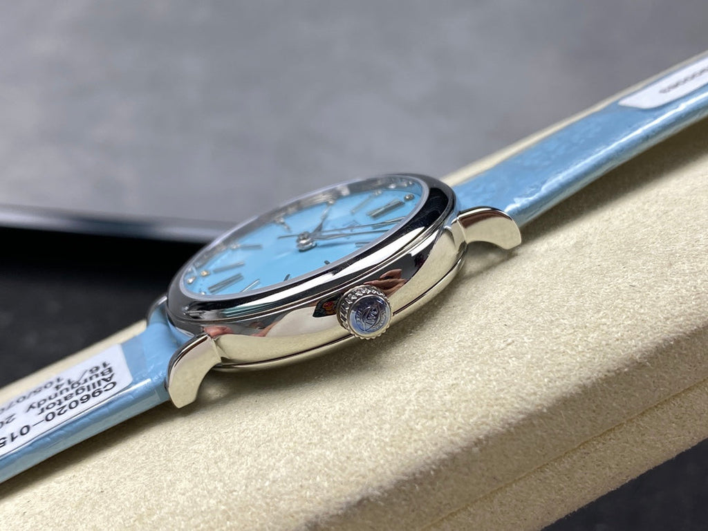 PORTOFINO AUTOMATIC 34 WATCH SILVER CASE WITH SAPPHIRE BLUE LEATHER STRAP AND DIAL